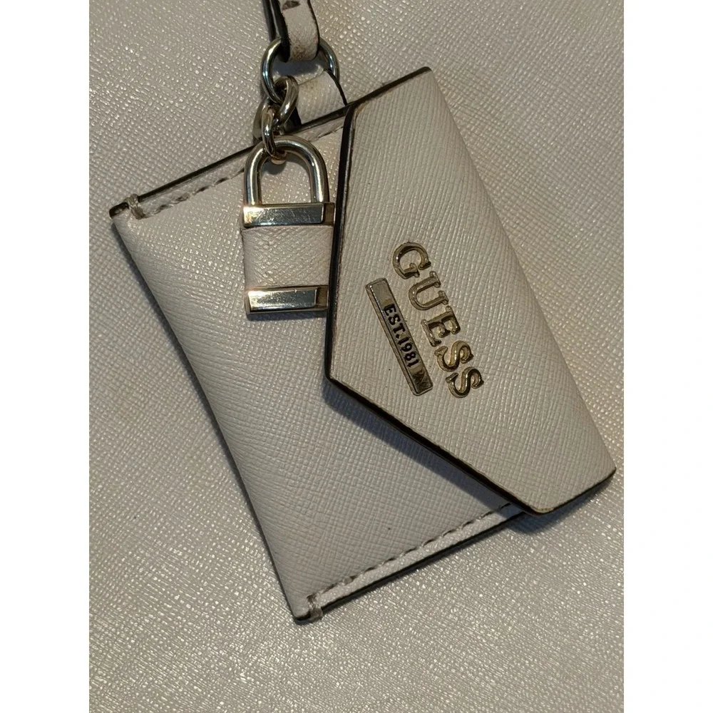 Guess Cream Saffiano PVC Tote Bag Silver Hardware Off White Shoulder Bag
